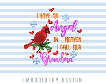 Grandma Memorial Embroidery Design with Cardinal: Angel in Heaven (Machine Files)