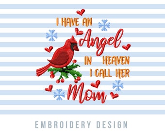 Mom Memorial Embroidery Patterns, Sympathy Embroidery Sayings, Cardinal Bird Embroidery Files, Angel Mom Pes, Mom Loss Hus Files, Winter