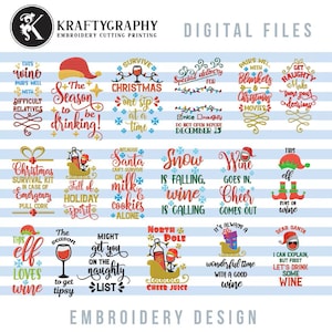 Christmas Wine Sayings Embroidery Designs: Holiday Bags, Aprons, Towels (Machine Files)