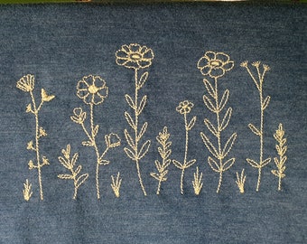Wild Flowers Border Machine Embroidery Design Outline, 4in - 6.8in