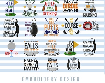 Funny Golf Machine Embroidery Designs Bundle, Golf Embroidery Sayings, Golf Club Embroidery Patterns, Golf Player Pes Files, Golf Quotes