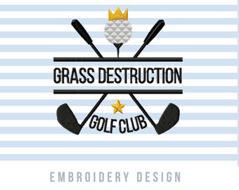 Golf Split Monogram Frame Machine Embroidery Design: Club Emblem for Towels