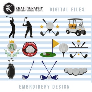 Golf Embroidery Designs Bundle for Machine, Golfing Cart Embroidery Patterns, Golf shirt Pes Files, Golf Monogram Jef, Golf Club Bag Hus