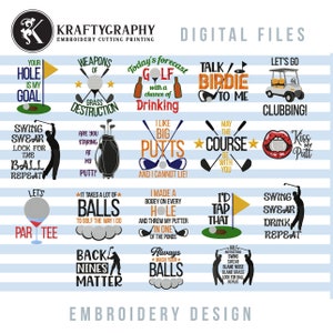 Golf Machine Embroidery Design Bundle: Funny Sayings Downloads with Multiple Sizes
