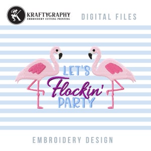 Party Flamingo Machine Embroidery Patterns, Drinking Flamingo Embroidery Designs, Tropical Bird Embroidery Sayings, Summer Shirts Pes Files