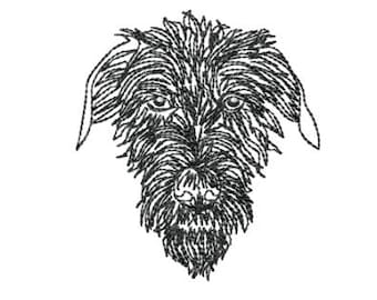 Irischer Wolfshund Gesicht Maschinenstickerei, Skizze, Größen 5 - 20 cm