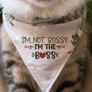 Cute and funny machine embroidery designs, boss cat embroidery patterns for cat bandana, hilarious embroidery sayings, humor pes files