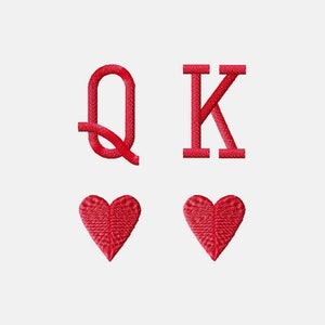 Königin und König rote Herz Karten Stickmuster, Stickdateien Hochzeitsdesign, Hochzeitspaar Stickdateien, Valentinstag Geschenk