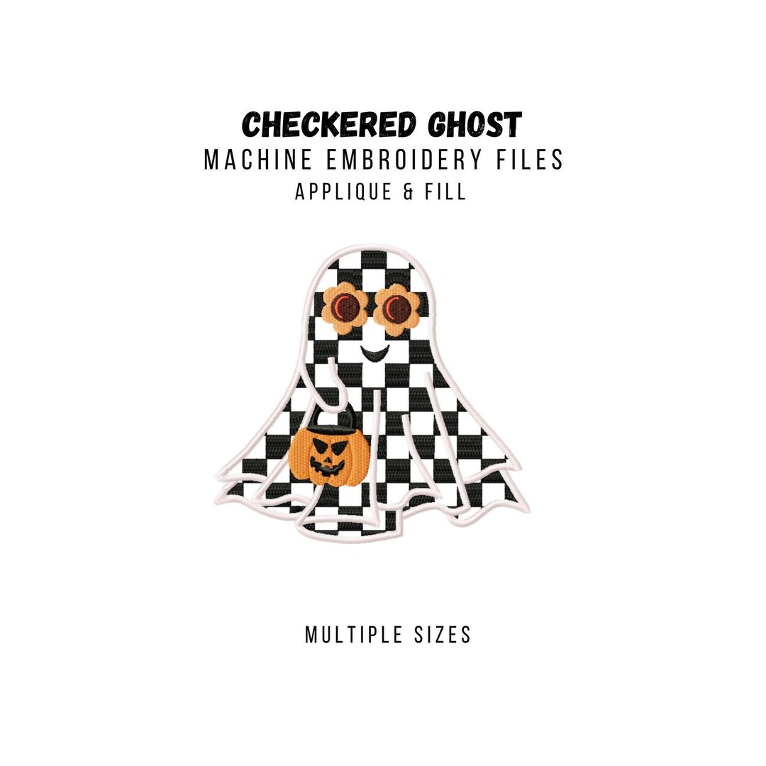 Checked Ghost Checkered Ghost Machine Embroidery Design: Ghost With Pumpkin, Applique ...