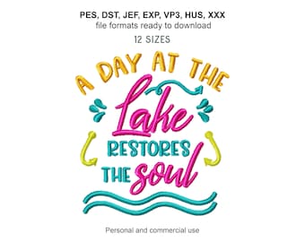 Lake Home Embroidery Design: 'at the Lake' Saying (Machine Files)