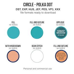 Circle Machine Embroidery Designs | Polka Dot Files | Fill Stitch, Fill and Satin Outline, Knockdown, Applique and Bean Stitch