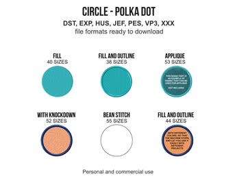 Circle Machine Embroidery Designs | Polka Dot Files | Fill Stitch, Fill and Satin Outline, Knockdown, Applique and Bean Stitch