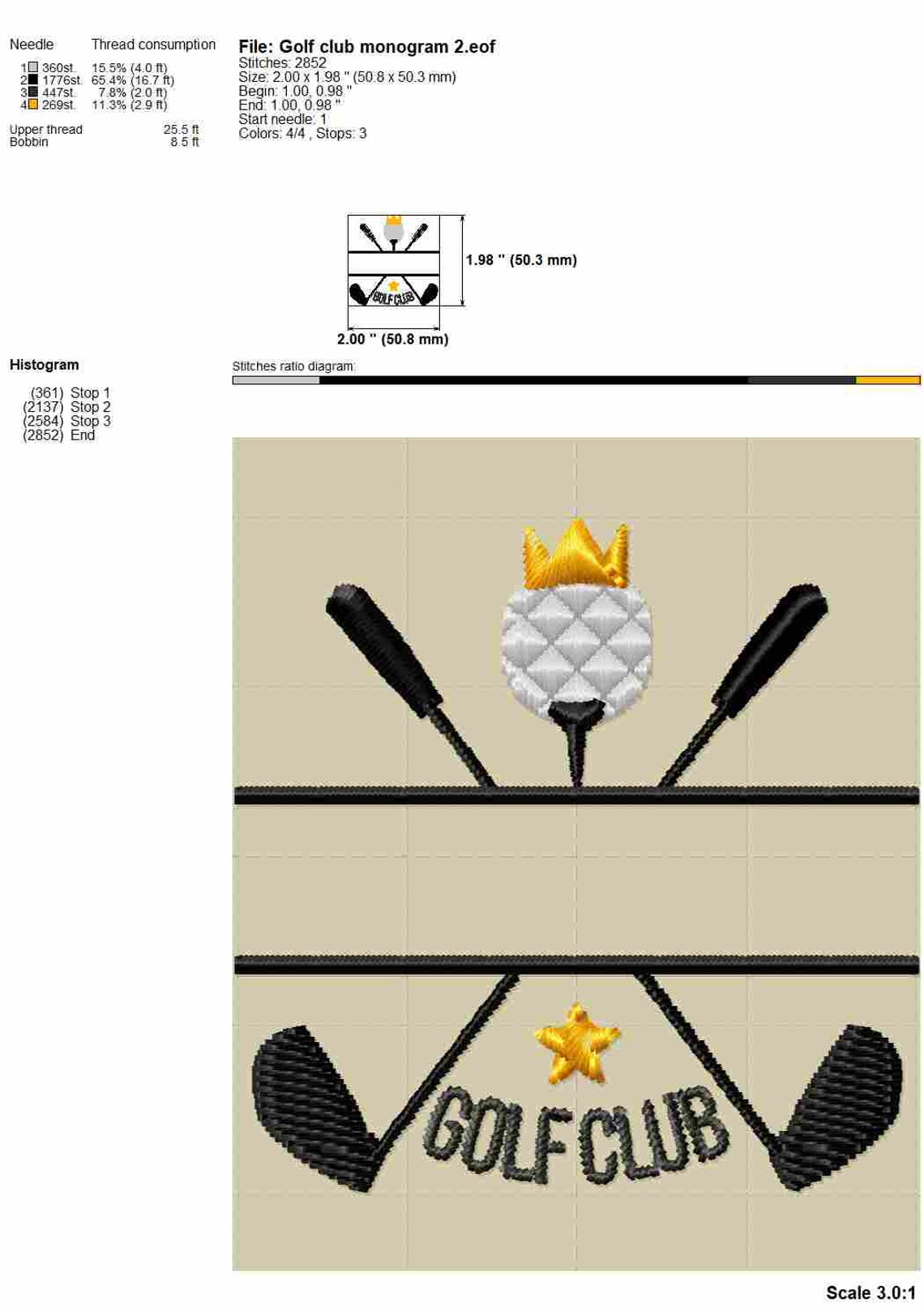 Golf Split Monogram Machine Embroidery Designs Golf Club Etsy