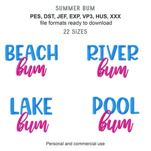 Broderidesigner för sommarrumpa: Strand, sjö, pool, flod (maskinfiler)