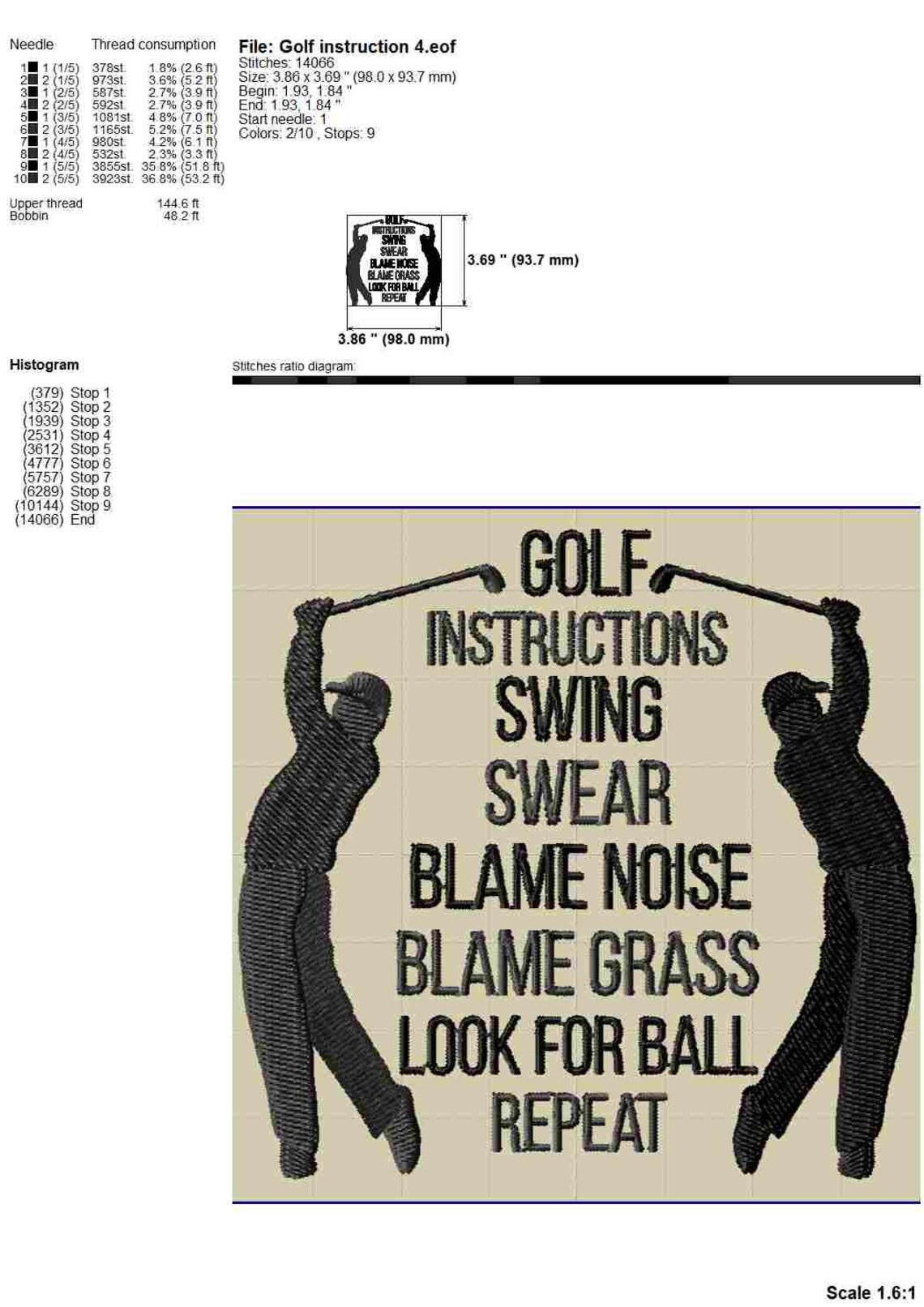 Golf Instruction Machine Embroidery Designs Funny Golfer Etsy
