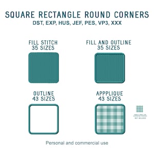 Mini-ruta med rundade hörn, maskinbroderimönster, applikation och fyllnadsstygn, flera storlekar