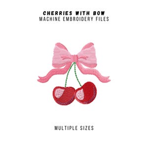 Cherries with Bow Machine Embroidery Design, 1in - 8in, Fill Stitch