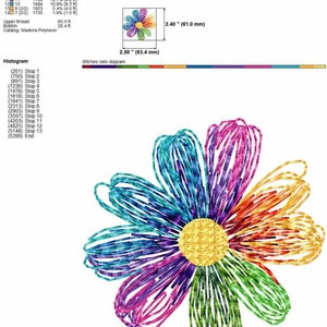 Daisy flower machine embroidery design, colorful flower line embroidery files, multiple sizes image 4