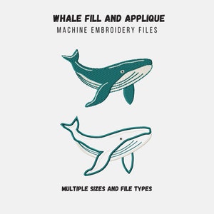 Blue Whale Machine Embroidery Designs, Fill Stitch and Applique: 1in - 12in
