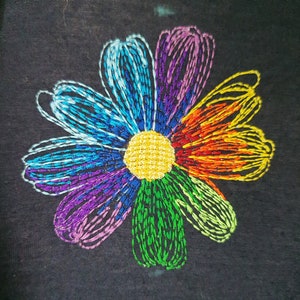 Daisy flower machine embroidery design, colorful flower line embroidery files, multiple sizes