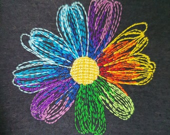 Daisy flower machine embroidery design, colorful flower line embroidery files, multiple sizes