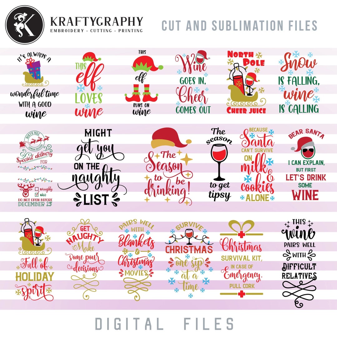 Funny Christmas Wine Quotes SVG Bundle for Bags Glasses and Etsy