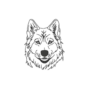 Siberian husky dog face machine embroidery design outline, cute dog head line art embroidery patterns