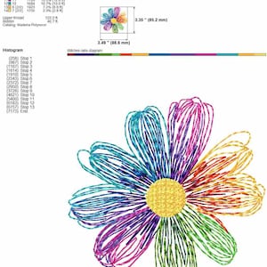 Daisy flower machine embroidery design, colorful flower line embroidery files, multiple sizes image 6