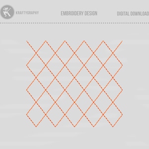May include: A digital embroidery design featuring a grid of orange diamonds. The design is perfect for creating a unique and stylish look on clothing, home decor, or other projects.