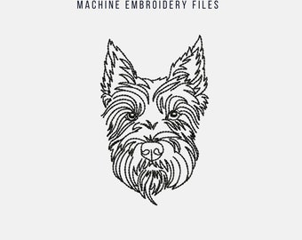 Scottish Terrier Dog Face Machine Embroidery Design: Scottie Backstitch Outline
