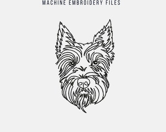 Scottish terrier dog face machine embroidery design outline, scottie dog sketch embroidery patterns, dog line art pes files