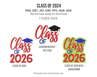 Class of 2026 Graduation Cap Machine Embroidery Design (Digital Files)