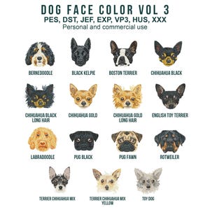 22 bunte Hunde Gesichter Maschinenstickdatei Bundle Vol. 3 und 4: Applikations- und Füllstich