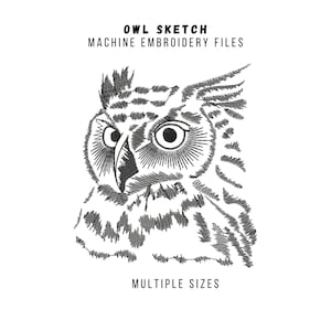 Night Owl Sketch Drawing Machine Embroidery Design, Forest Bird Embroidery Patterns, Barn Owl Pes Embroidery Files