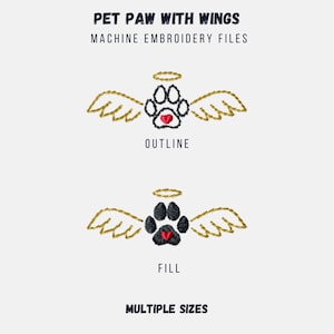 Paw with Wings Machine Embroidery Design for Memorial: Multiple Sizes