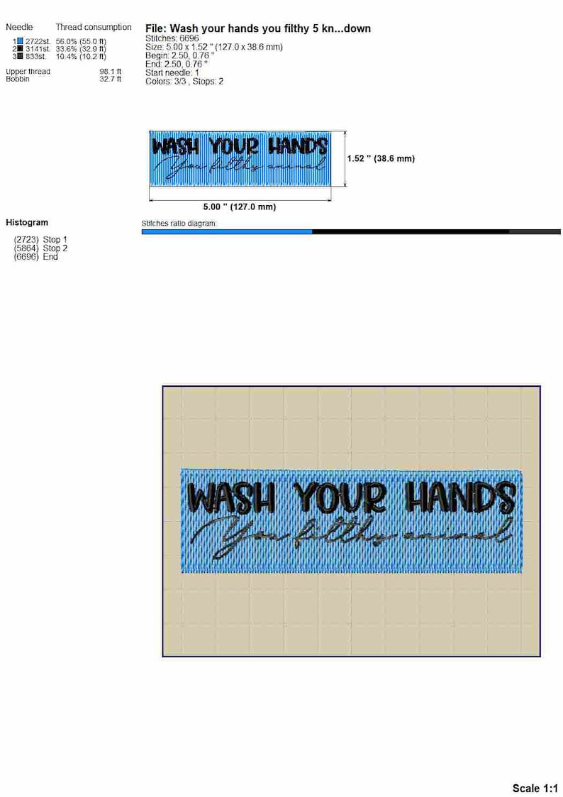 Wash Your Hands Funny Embroidery Design: Bathroom Towel Pattern (Machine Files) image 7