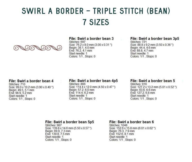 Seven Point Border Continuous Swirl Border Machine Embroidery Designs, Bean and Single Run ...