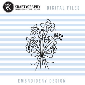 Wildblumen Strauß Maschinenstickerei Designs, Wilde Blumen Umriss Stickmuster, einfache Bouquet Pes Dateien, One Line Flowers Jef