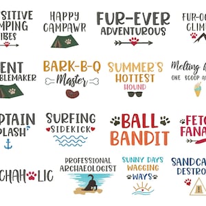 Dog Sayings Machine Embroidery Design Bundle for Bandanas with Summer Theme, 3in - 8in