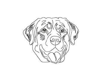 Rottweiler Hunde Gesicht, Maschinenstickerei, Backstich Outline
