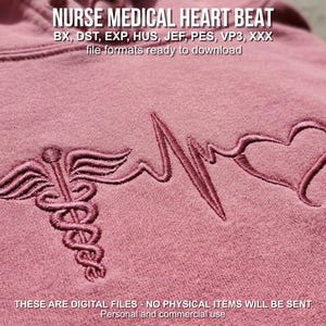 Sjuksköterska Caduceus hjärtslag maskinbroderidesign, läkare liv EKG hjärta broderifil, medicinsk omedelbar digital nedladdning