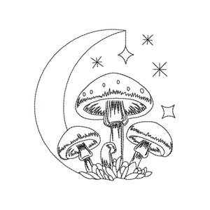 Mushroom Moon Machine Embroidery Design: Celestial Boho Pattern (Machine Files)