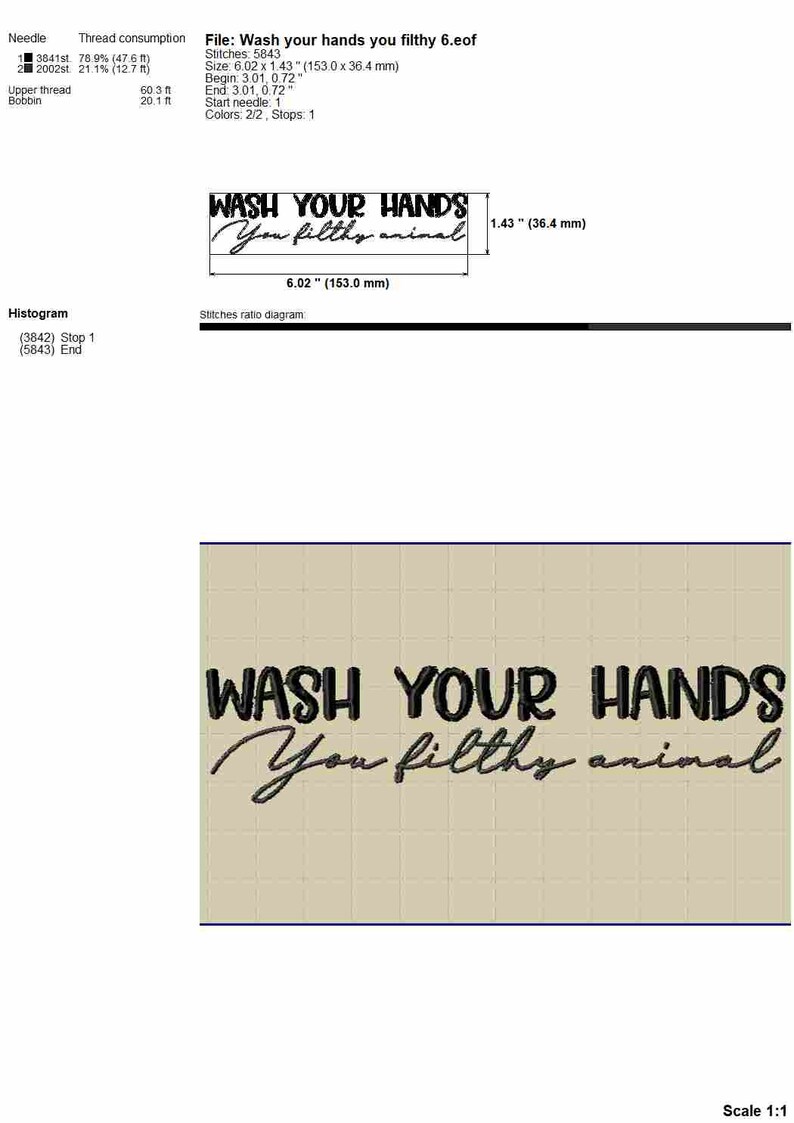 Wash Your Hands Funny Embroidery Design: Bathroom Towel Pattern (Machine Files) image 8