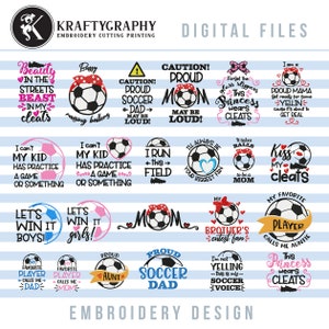 Soccer Machine Embroidery Designs Bundle, Soccer Embroidery Patterns, Soccer Ball Pes Files, Sister Shirt Hus, Soccer Mask Jef, Dad vp3