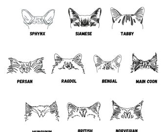 10 Cat ears outline machine embroidery designs bundle, SKETCH style, multiple sizes and file formats, cat lovers pes files