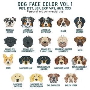 Colorful dog faces machine embroidery designs bundle, Dog head embroidery patterns, applique and fill stitch, dog lover embroidery
