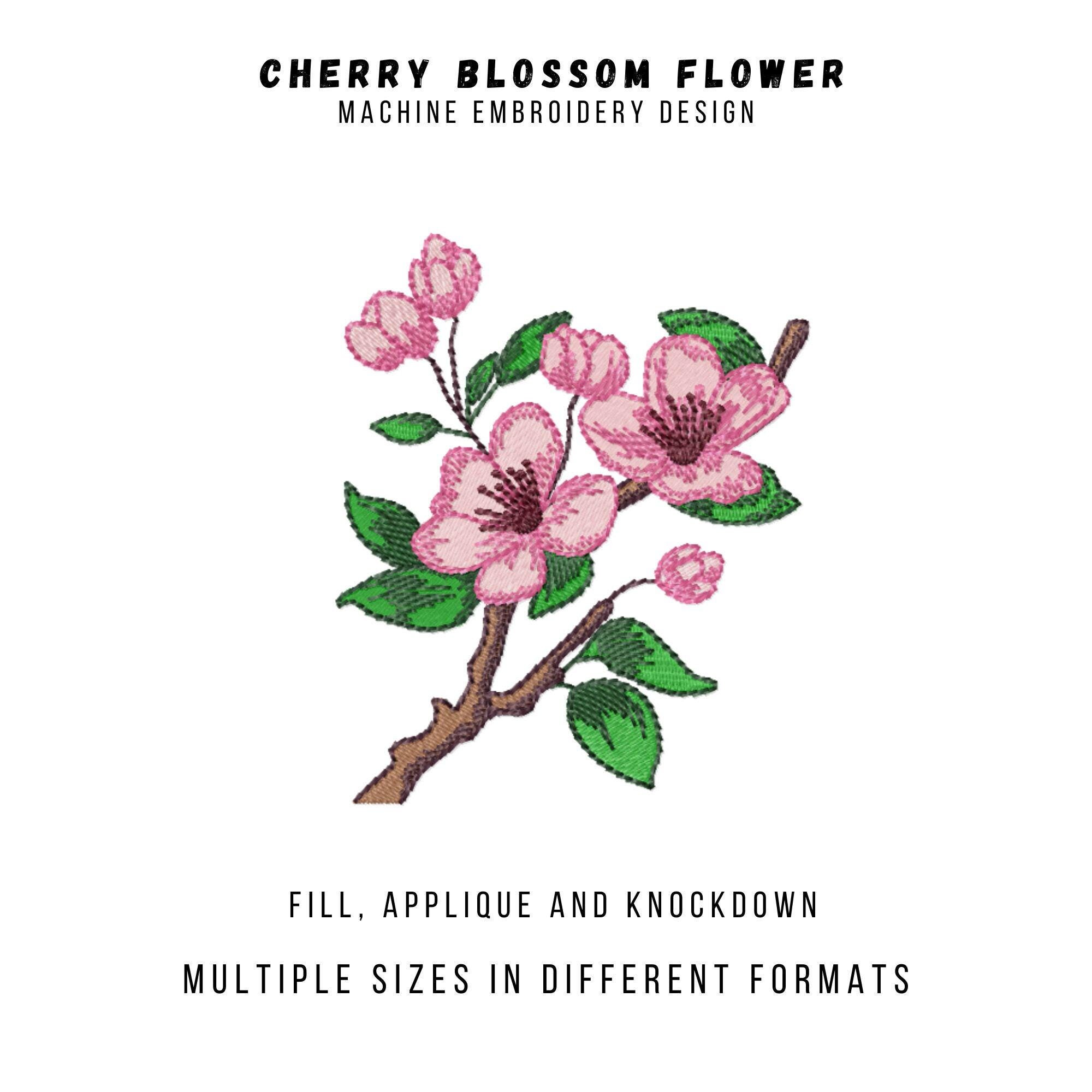 Cherry Blossom Machine Embroidery Designs, Spring Flowers Embroidery Patterns, Floral Sketch Pes Embroidery Files