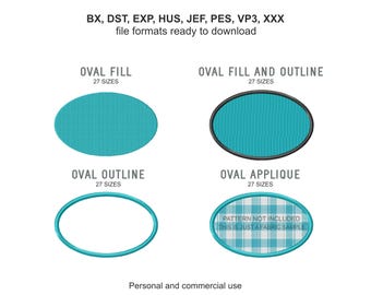 Oval Ovale Maschinenstickereimuster - Kontur füllen, Applikation (B x Datei)