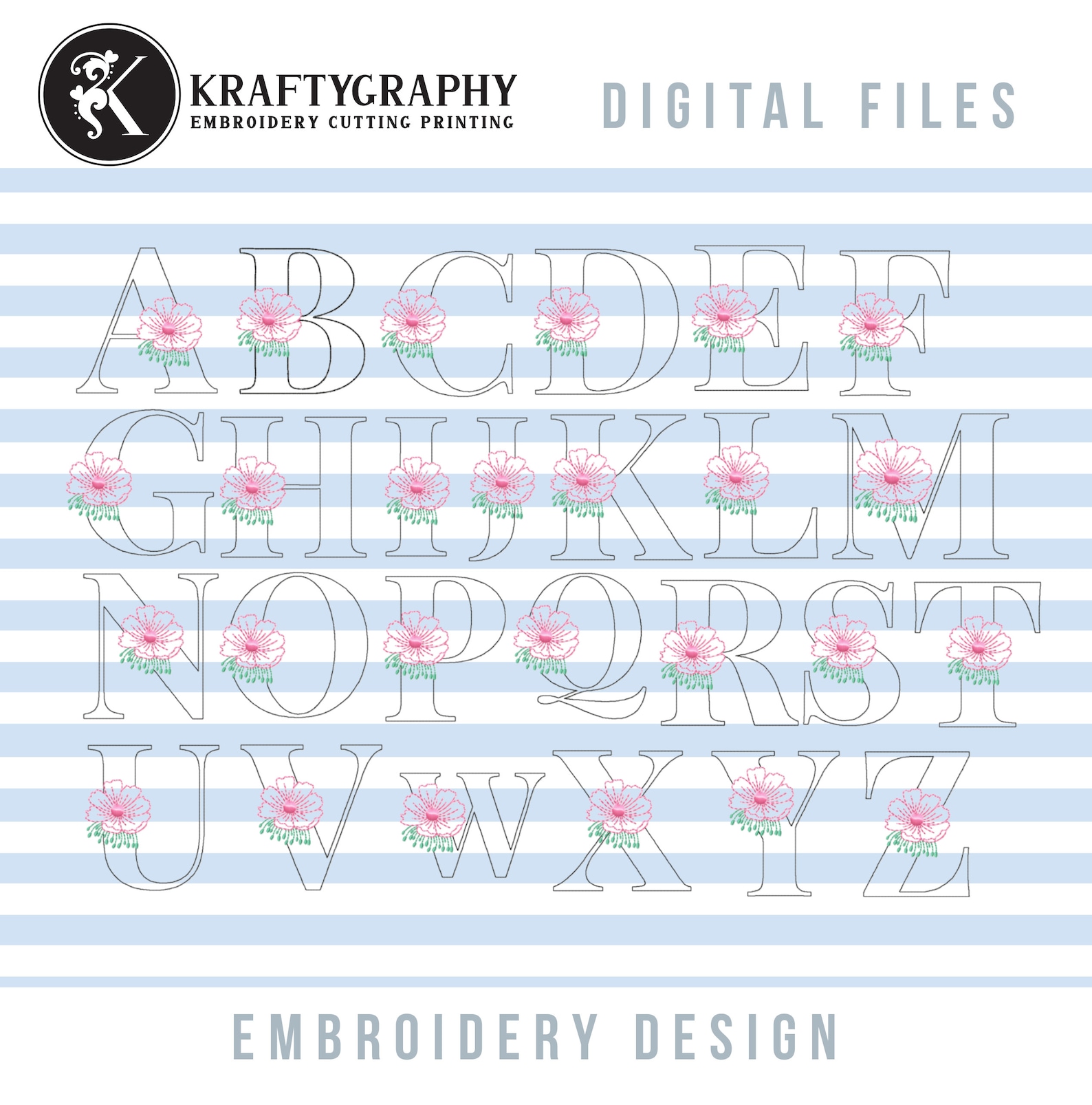 Hand Embroidery Floral Font Embroidery Patterns, Hand Embroidered