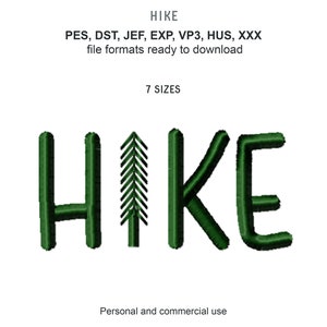 Hike Word Art Machine Embroidery Design with Pine Tree Pattern